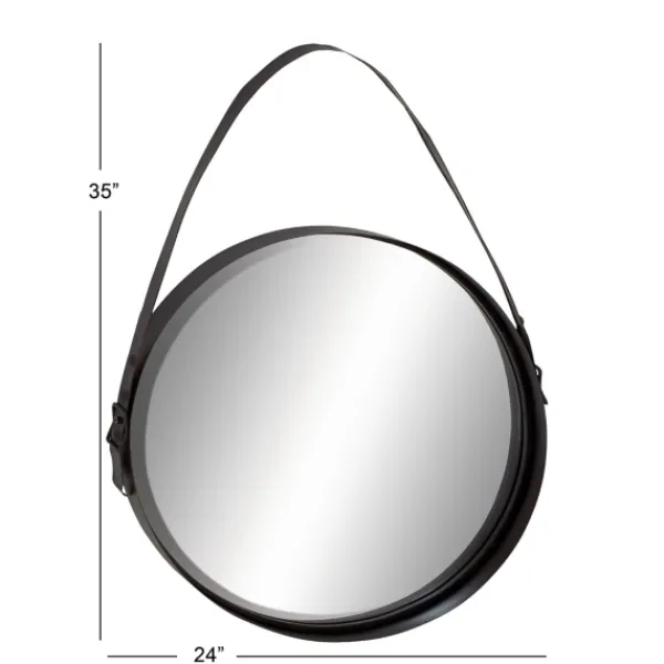 Framed Mirrors-Kirkland's Home Black Round Framed Mirror With Leather Strap