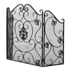 Fireplace Accessories-Kirkland's Home Black Scroll And Medallion Metal Fireplace Screen