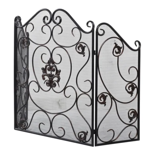 Fireplace Accessories-Kirkland's Home Black Scroll And Medallion Metal Fireplace Screen