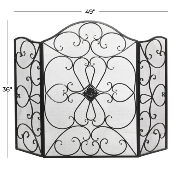 Fireplace Accessories-Kirkland's Home Black Scroll Work Metal Fireplace Screen