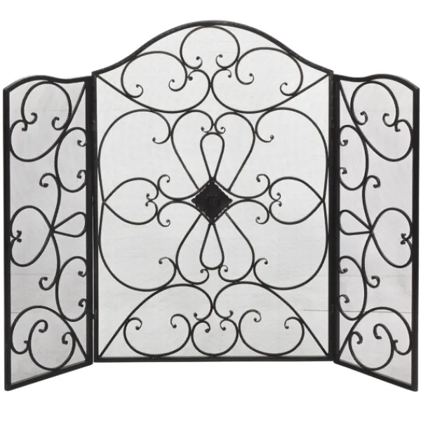 Fireplace Accessories-Kirkland's Home Black Scroll Work Metal Fireplace Screen