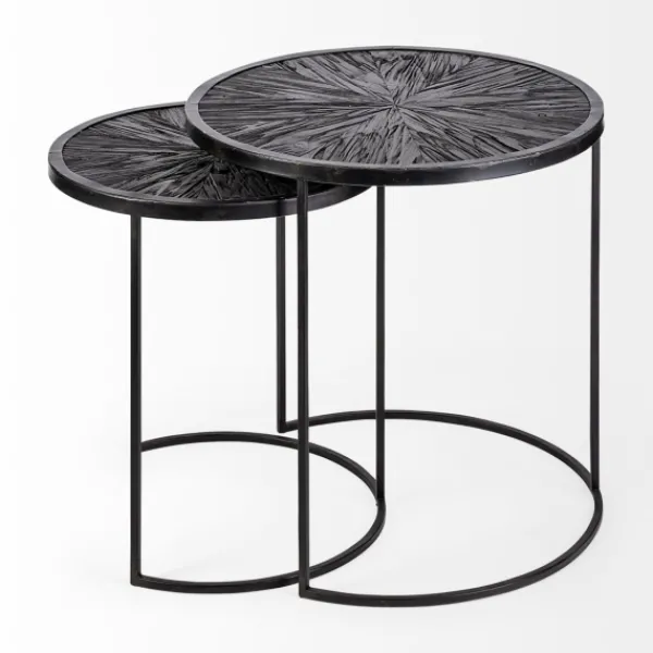 Accent & End Tables-Kirkland's Home Black Starburst Nesting Accent Tables, Set Of 2
