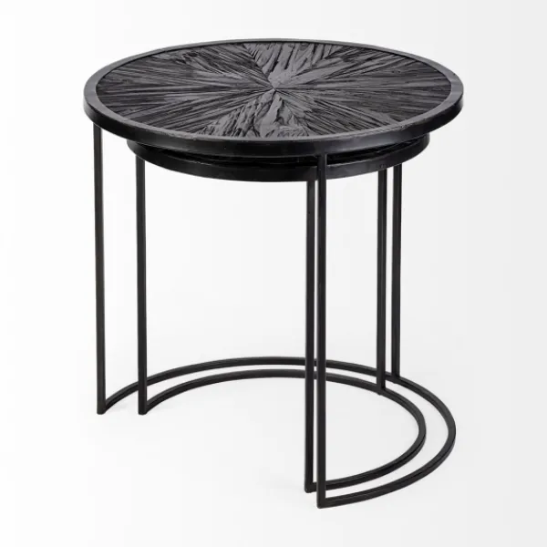 Accent & End Tables-Kirkland's Home Black Starburst Nesting Accent Tables, Set Of 2