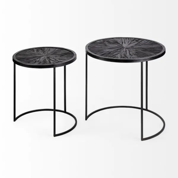 Accent & End Tables-Kirkland's Home Black Starburst Nesting Accent Tables, Set Of 2