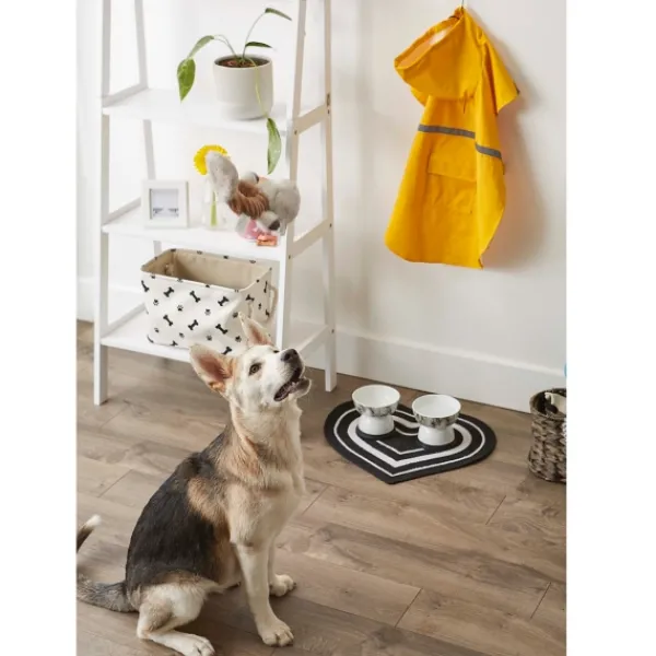 Kitchen & Floor Mats-Kirkland's Home Black Striped Heart Pet Bowl Mat Black/White