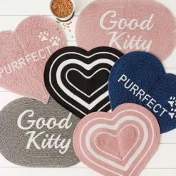 Kitchen & Floor Mats-Kirkland's Home Black Striped Heart Pet Bowl Mat Black/White