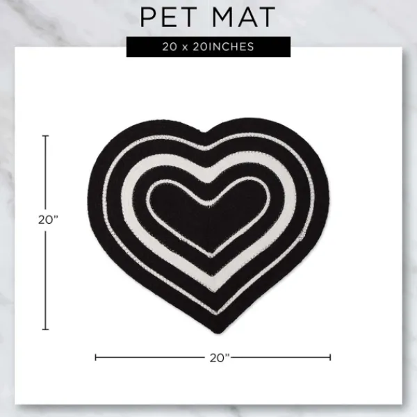 Kitchen & Floor Mats-Kirkland's Home Black Striped Heart Pet Bowl Mat Black/White