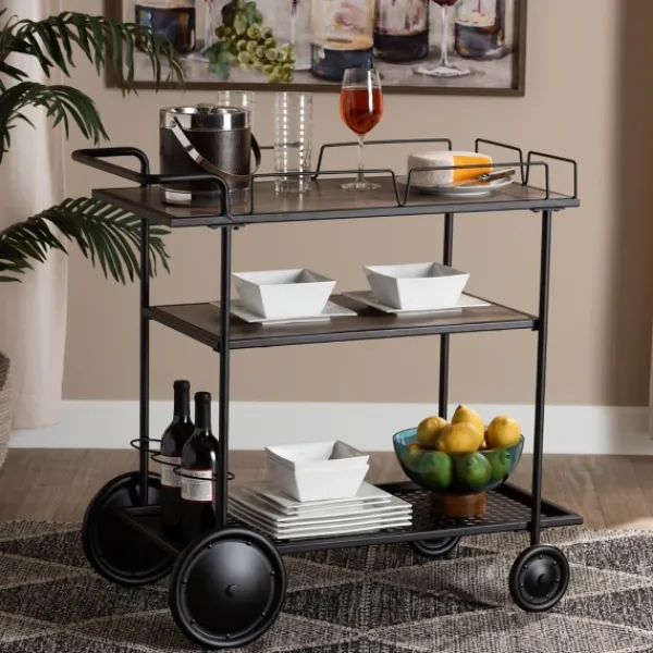 Kitchen Islands & Bar Carts-Kirkland's Home Black 3-Tier Industrial Bar Cart