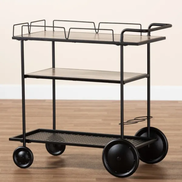 Kitchen Islands & Bar Carts-Kirkland's Home Black 3-Tier Industrial Bar Cart