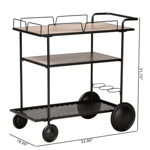 Kitchen Islands & Bar Carts-Kirkland's Home Black 3-Tier Industrial Bar Cart