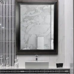 Framed Mirrors-Kirkland's Home Black Two Step Beveled Frame Vanity Mirror
