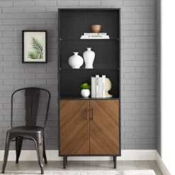 Bookshelves-Kirkland's Home Black Two Tone Bookshelf With Hutch