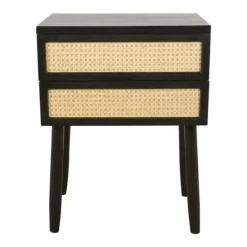 Accent & End Tables-Kirkland's Home Black Two-Drawer Rattan Front Accent Table
