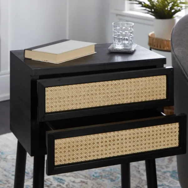 Accent & End Tables-Kirkland's Home Black Two-Drawer Rattan Front Accent Table