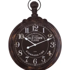 Clocks-Kirkland's Home Black Weathered Iron Frame Round Wall Clock