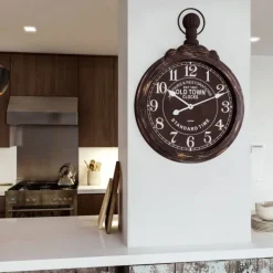 Clocks-Kirkland's Home Black Weathered Iron Frame Round Wall Clock