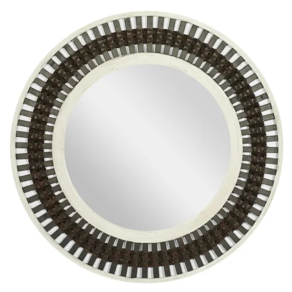 Decorative Mirrors-Kirkland's Home Black White Distressed Wood Rope Fiber Wall Mirror
