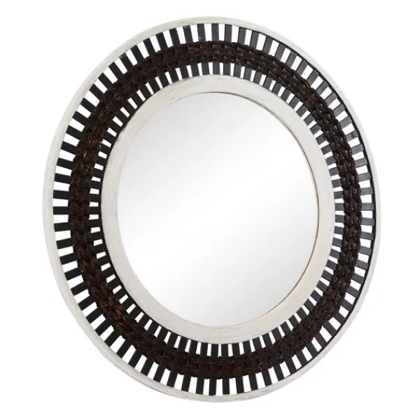 Decorative Mirrors-Kirkland's Home Black White Distressed Wood Rope Fiber Wall Mirror