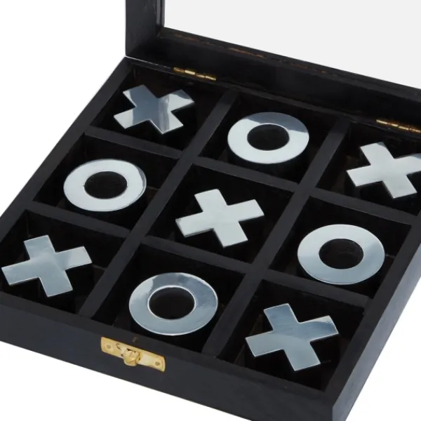 Decorative Accents-Kirkland's Home Black Wood And Aluminum Tic Tac Toe Game Set Black/Silver