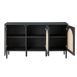 Cabinets & Sideboards-Kirkland's Home Black Wood And Cane Arched Sideboard Cabinet