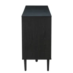 Cabinets & Sideboards-Kirkland's Home Black Wood And Cane Arched Sideboard Cabinet