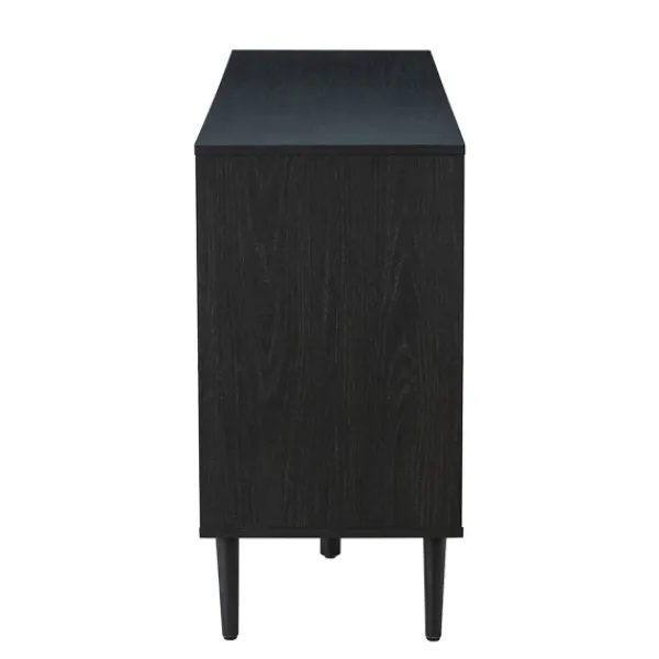 Cabinets & Sideboards-Kirkland's Home Black Wood And Cane Arched Sideboard Cabinet