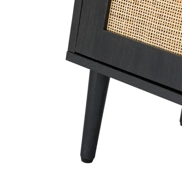 Cabinets & Sideboards-Kirkland's Home Black Wood And Cane Arched Sideboard Cabinet