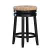 Bar Stools & Counter Height Stools-Kirkland's Home Black Wood Seagrass Seat Swivel Counter Stool Tan