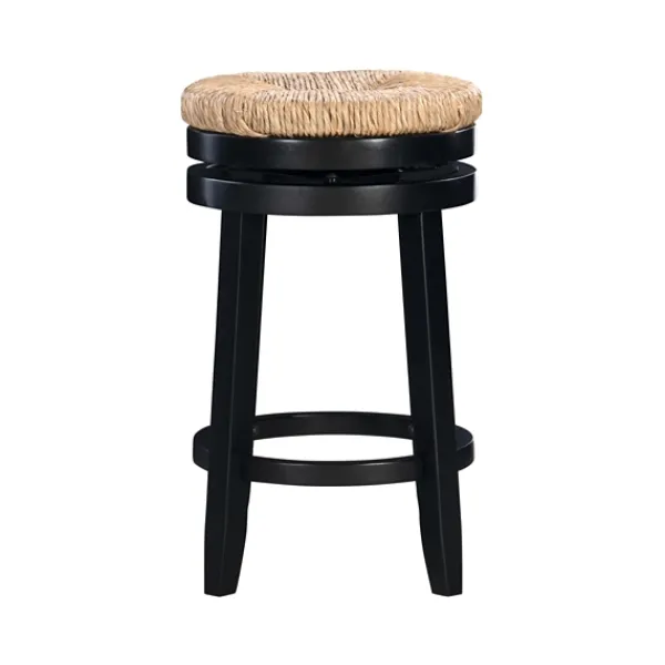 Bar Stools & Counter Height Stools-Kirkland's Home Black Wood Seagrass Seat Swivel Counter Stool Tan
