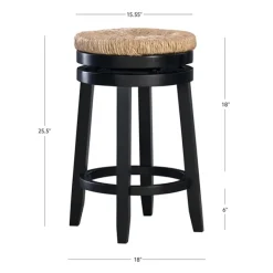 Bar Stools & Counter Height Stools-Kirkland's Home Black Wood Seagrass Seat Swivel Counter Stool Tan