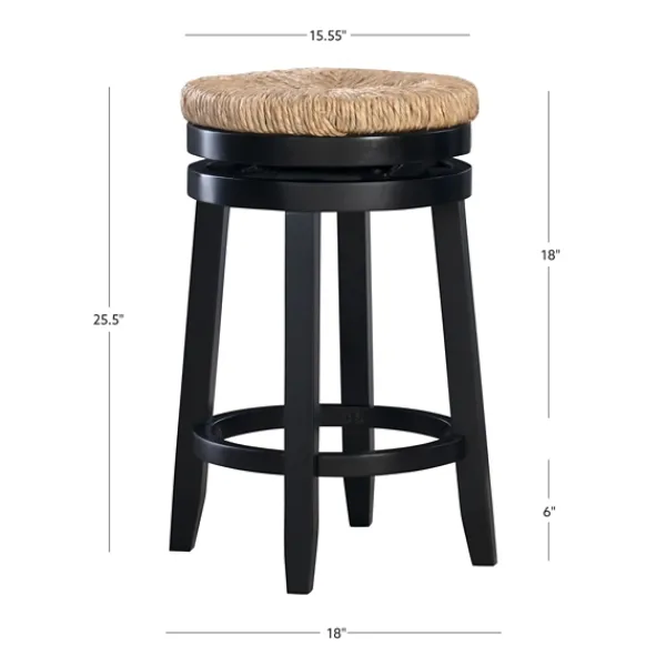 Bar Stools & Counter Height Stools-Kirkland's Home Black Wood Seagrass Seat Swivel Counter Stool Tan