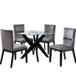 Dining Tables-Kirkland's Home Black Wood Table And Gray Chair 5-Pc. Dining Set