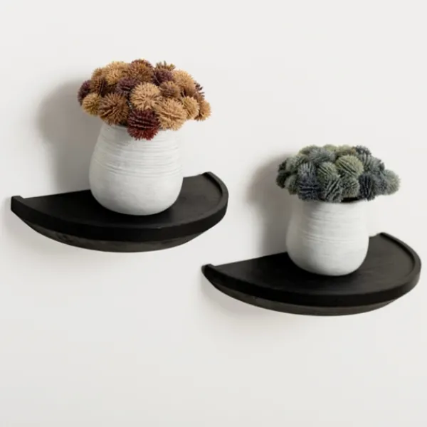 Shelves-Kirkland's Home Black Wooden Half-Moon Wall Shelves, Set Of 2