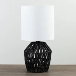 Table Lamps-Kirkland's Home Black Woven Metal And String Table Lamp White