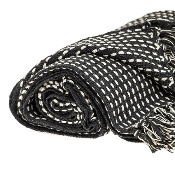 Blankets & Throws-Kirkland's Home Black Woven Pattern Wool Tassel Throw Black/White