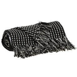 Blankets & Throws-Kirkland's Home Black Woven Pattern Wool Tassel Throw Black/White