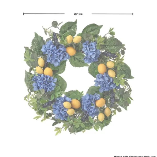 Wreaths-Kirkland's Home Blackberry Lemon And Hydrangea Wreath Green/Blue/Yellow