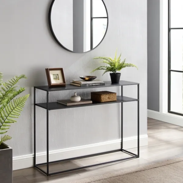 Entryway Furniture-Kirkland's Home Blake Simple Metal Console Table Black