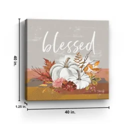 Wall Quotes & Signs-Kirkland's Home Blessed Pumpkins And Flowers Giclee Canvas Print Gray/Multi