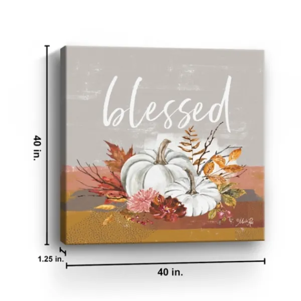 Wall Quotes & Signs-Kirkland's Home Blessed Pumpkins And Flowers Giclee Canvas Print Gray/Multi