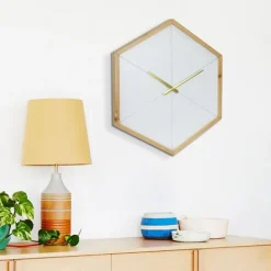 Clocks-Kirkland's Home Blond Wood Frame Hexagon Wall Clock