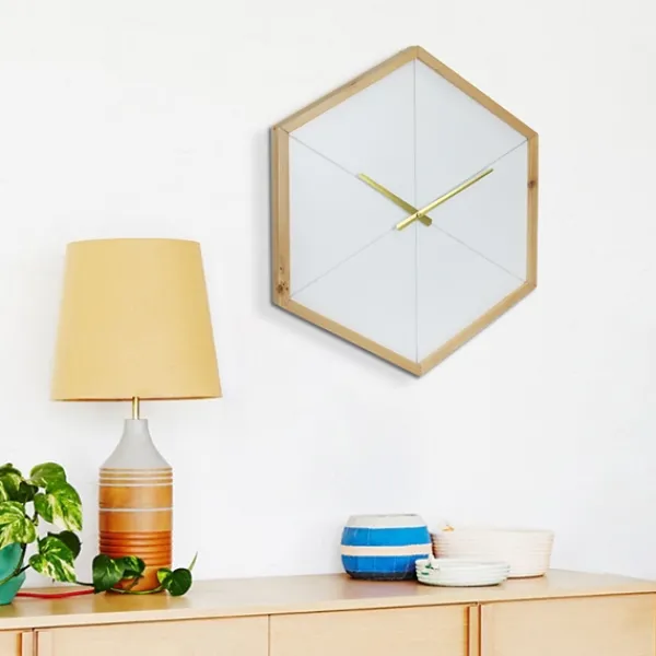 Clocks-Kirkland's Home Blond Wood Frame Hexagon Wall Clock