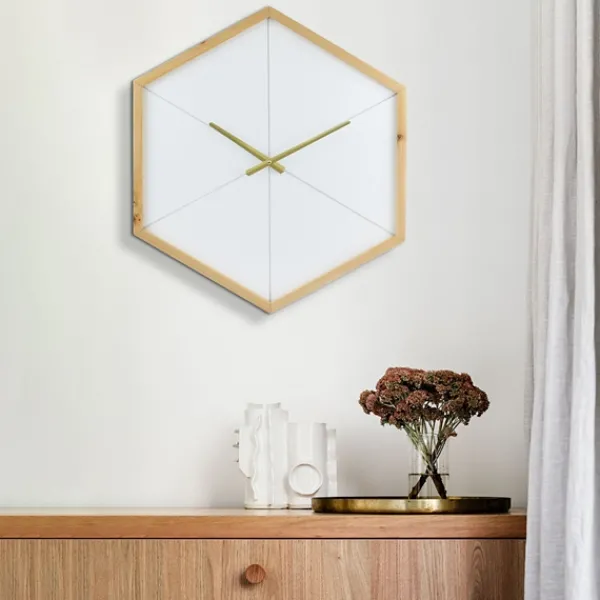 Clocks-Kirkland's Home Blond Wood Frame Hexagon Wall Clock