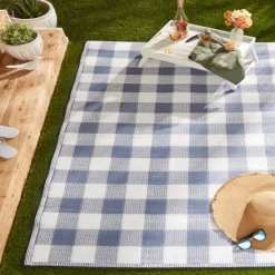 Outdoor Rugs-Kirkland's Home Blue & White Buffalo Check Outdoor Area Rug, 4X6 Blue/White