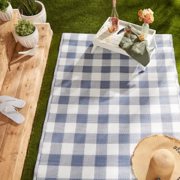 Outdoor Rugs-Kirkland's Home Blue & White Buffalo Check Outdoor Area Rug, 4X6 Blue/White