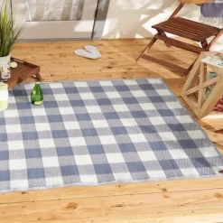 Outdoor Rugs-Kirkland's Home Blue & White Buffalo Check Outdoor Area Rug, 4X6 Blue/White