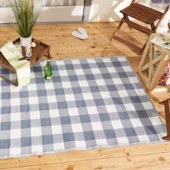 Outdoor Rugs-Kirkland's Home Blue & White Buffalo Check Outdoor Area Rug, 4X6 Blue/White