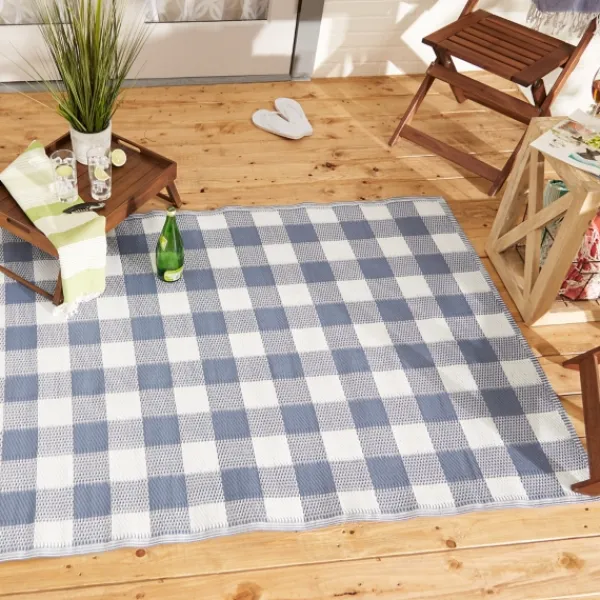 Outdoor Rugs-Kirkland's Home Blue & White Buffalo Check Outdoor Area Rug, 4X6 Blue/White