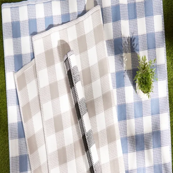 Outdoor Rugs-Kirkland's Home Blue & White Buffalo Check Outdoor Area Rug, 4X6 Blue/White