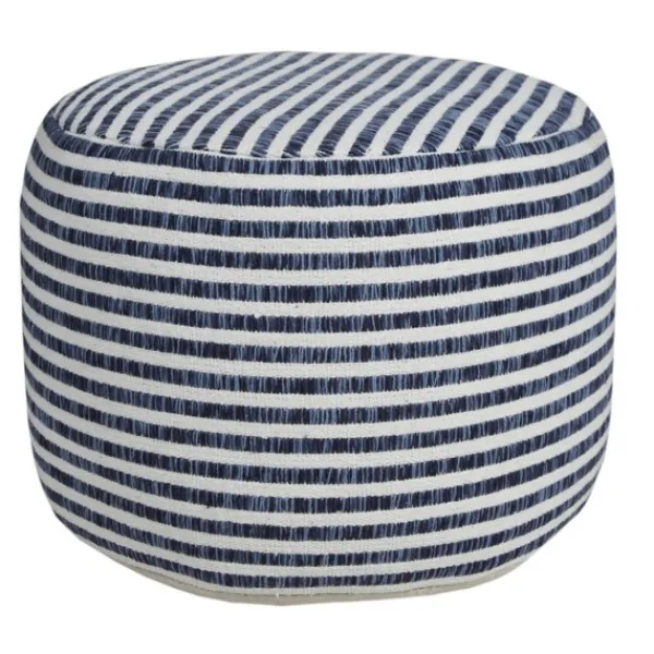 Pillows-Kirkland's Home Blue & White Stripe Organic Cotton Pouf Blue/White